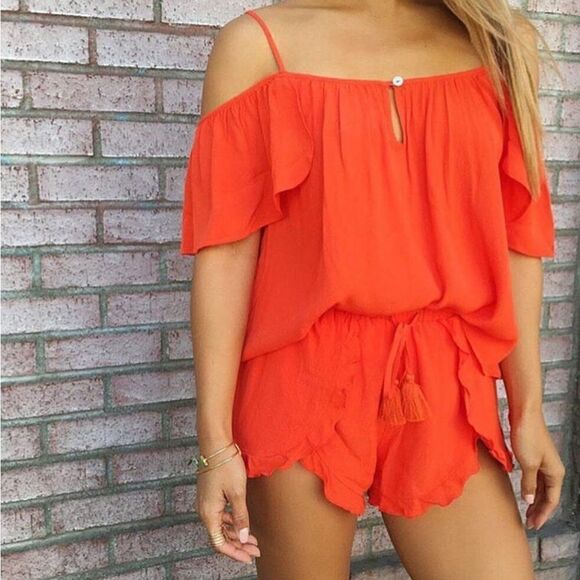 Lovers + Friends Tops - Lovers and Friends Orange Off The Shoulder Top with Adjustable Strap